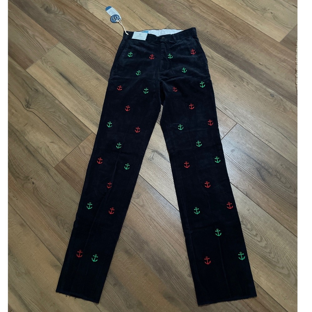 NEW Castaway Nantucket Island Navy Corduroy Anchor‎ Embroidered Pants Size 28